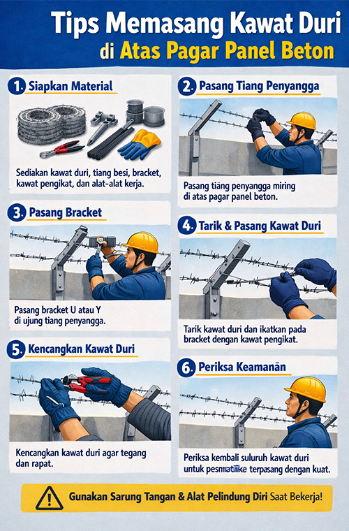 Tips Memasang Kawat Duri di Atas Pagar Panel Beton